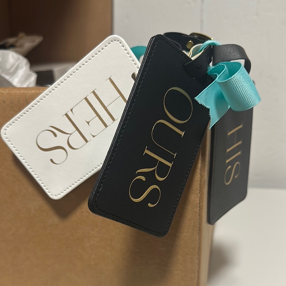 His, Hers & Ours - Luggage Tags Set - Black, White, and Aqua